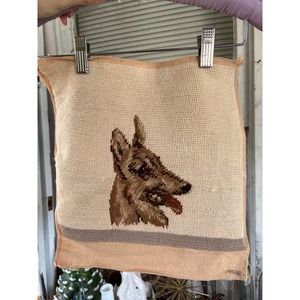 Vtg German Shepherd Needlepoint Kitsch Crewel Art